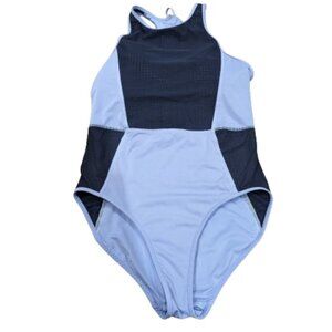 Athleta Cross Train‎ One Piece Swimsuit S Blue zipper back